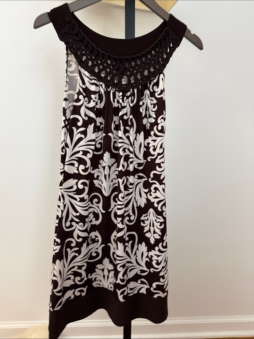 Wrapper Black and White One-Shoulder Crochet-Yoke Dress